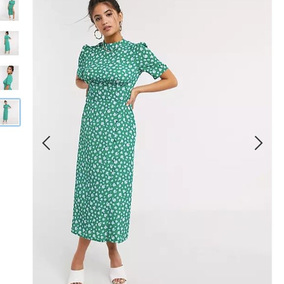 ASOS DESIGN midi tea dress green and white floral - Picture 3 of 14